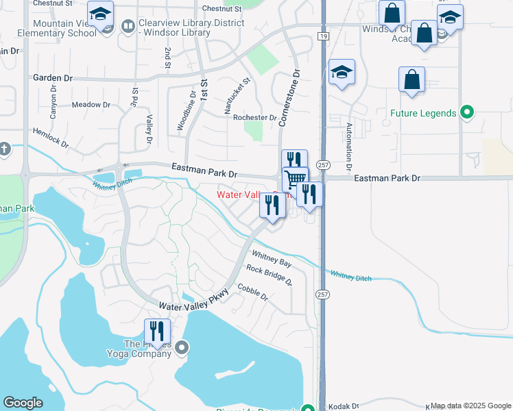 map of restaurants, bars, coffee shops, grocery stores, and more near 1357 Windjammer Drive in Windsor