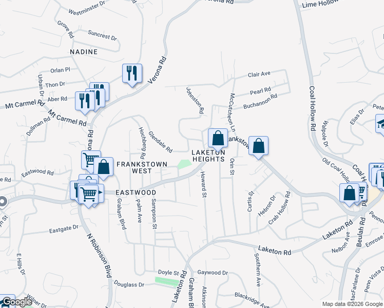 map of restaurants, bars, coffee shops, grocery stores, and more near 9822 Glendale Road in Pittsburgh