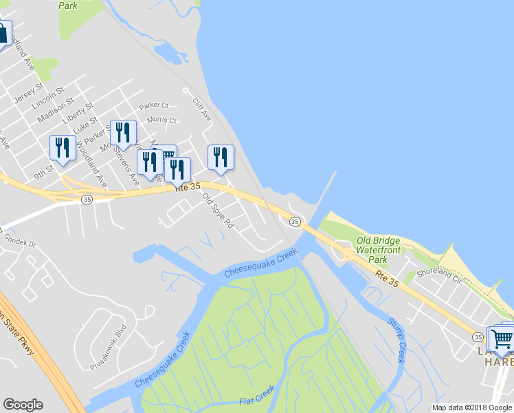 map of restaurants, bars, coffee shops, grocery stores, and more near 211 Cliff Avenue in South Amboy