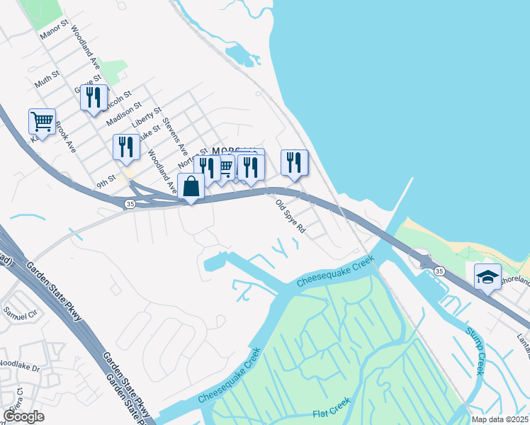 map of restaurants, bars, coffee shops, grocery stores, and more near 1101 Klimek Place in Sayreville
