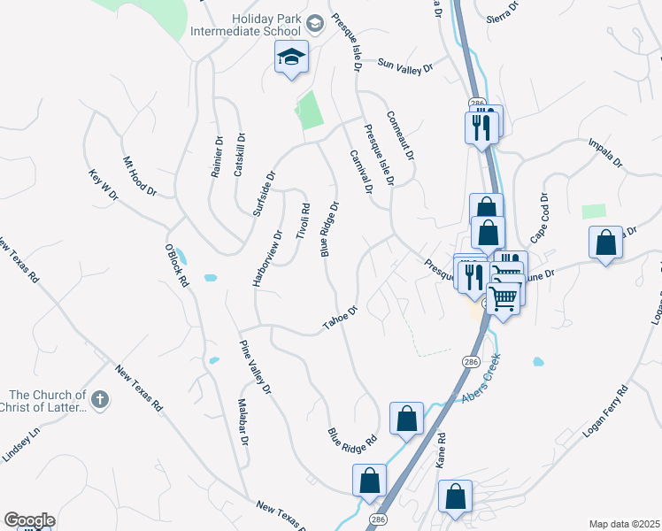 map of restaurants, bars, coffee shops, grocery stores, and more near 681 Blue Ridge Road in Pittsburgh