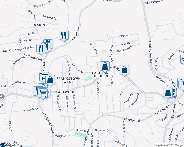 map of restaurants, bars, coffee shops, grocery stores, and more near 9822 Glendale Road in Pittsburgh