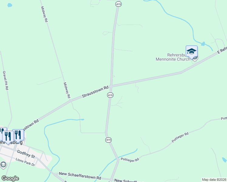 map of restaurants, bars, coffee shops, grocery stores, and more near 26 Strausstown Road in Bethel