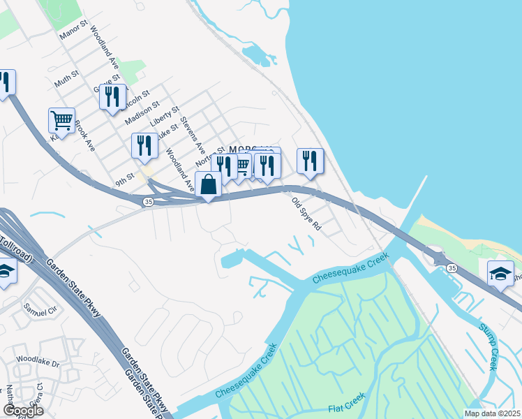 map of restaurants, bars, coffee shops, grocery stores, and more near 1813 New Jersey 35 in South Amboy