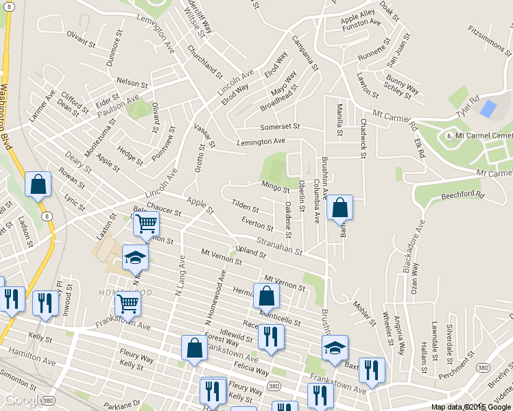 map of restaurants, bars, coffee shops, grocery stores, and more near 7203 Tilden Street in Pittsburgh