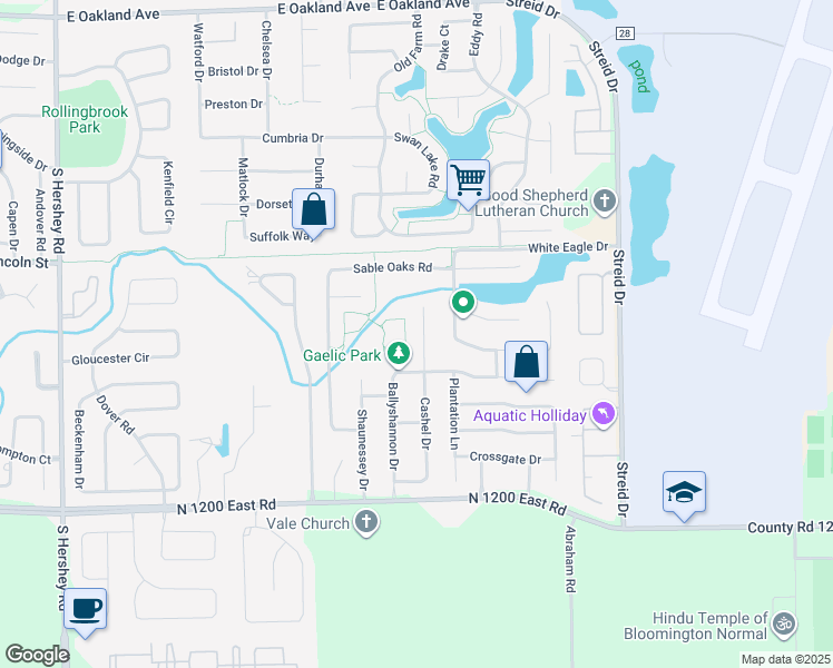 map of restaurants, bars, coffee shops, grocery stores, and more near 13 Cashel Drive in Bloomington