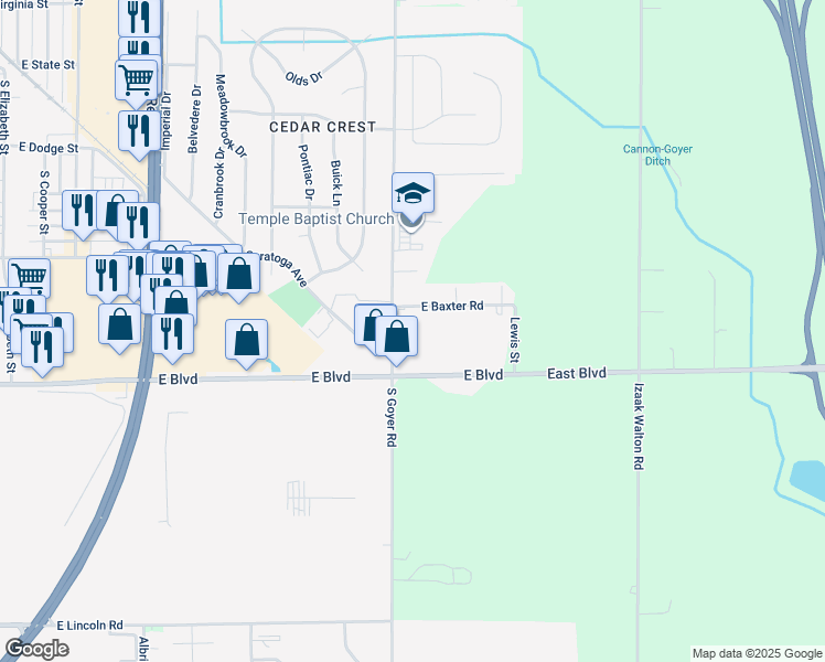 map of restaurants, bars, coffee shops, grocery stores, and more near 2008 South Goyer Road in Kokomo