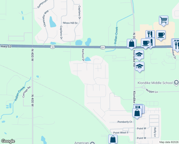 map of restaurants, bars, coffee shops, grocery stores, and more near 3101 Trego Court in West Lafayette