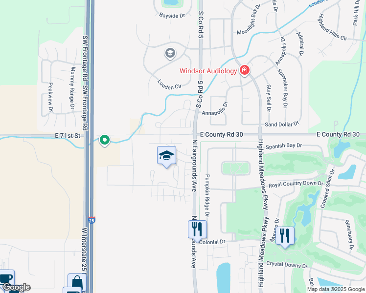 map of restaurants, bars, coffee shops, grocery stores, and more near 6207 American Oaks Street in Loveland