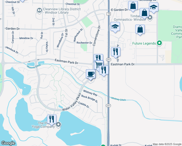 map of restaurants, bars, coffee shops, grocery stores, and more near 100 Beacon Way in Windsor