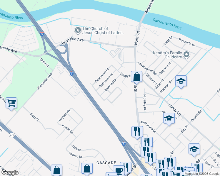 map of restaurants, bars, coffee shops, grocery stores, and more near 3505 Inkwood Drive in Anderson
