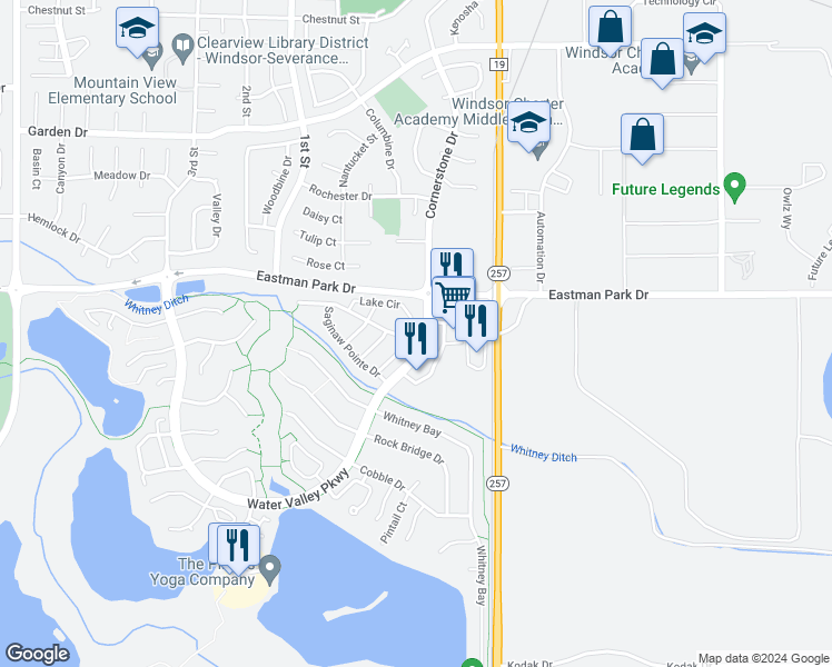 map of restaurants, bars, coffee shops, grocery stores, and more near 100 Beacon Way in Windsor