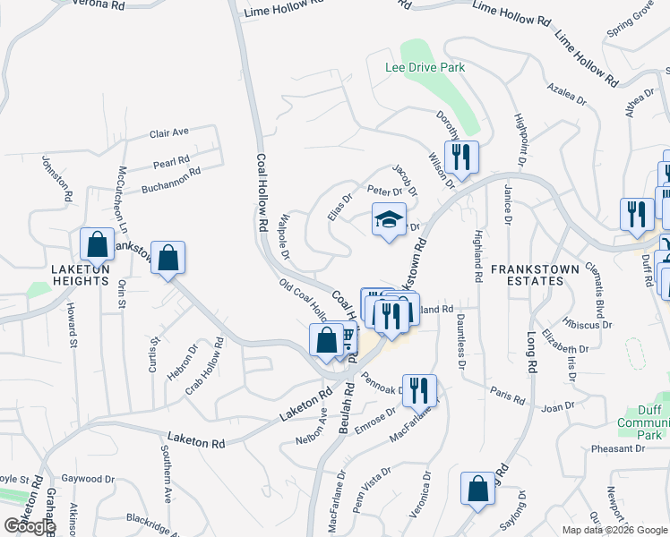 map of restaurants, bars, coffee shops, grocery stores, and more near 107 Walpole Dr in Pittsburgh