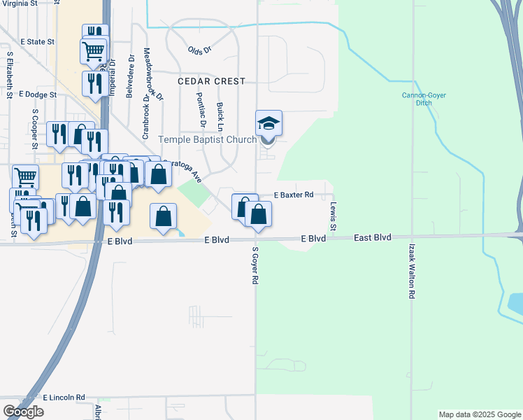 map of restaurants, bars, coffee shops, grocery stores, and more near 2008 South Goyer Road in Kokomo