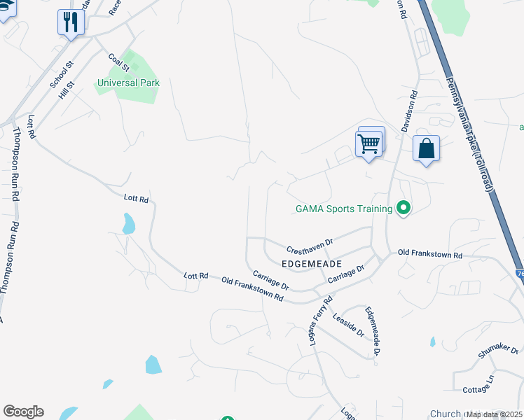 map of restaurants, bars, coffee shops, grocery stores, and more near 476 Shelbourne Drive in Pittsburgh