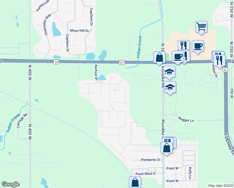 map of restaurants, bars, coffee shops, grocery stores, and more near 3163 Selwyn Drive in West Lafayette
