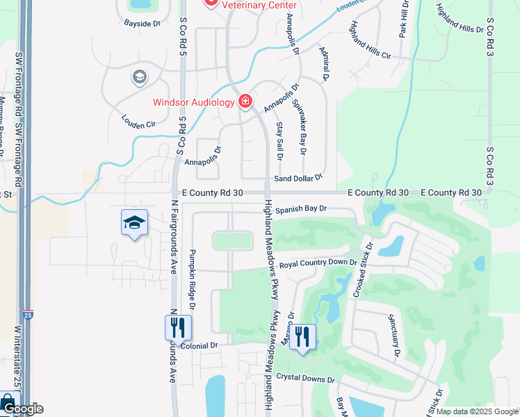 map of restaurants, bars, coffee shops, grocery stores, and more near 6694 Spanish Bay Drive in Windsor