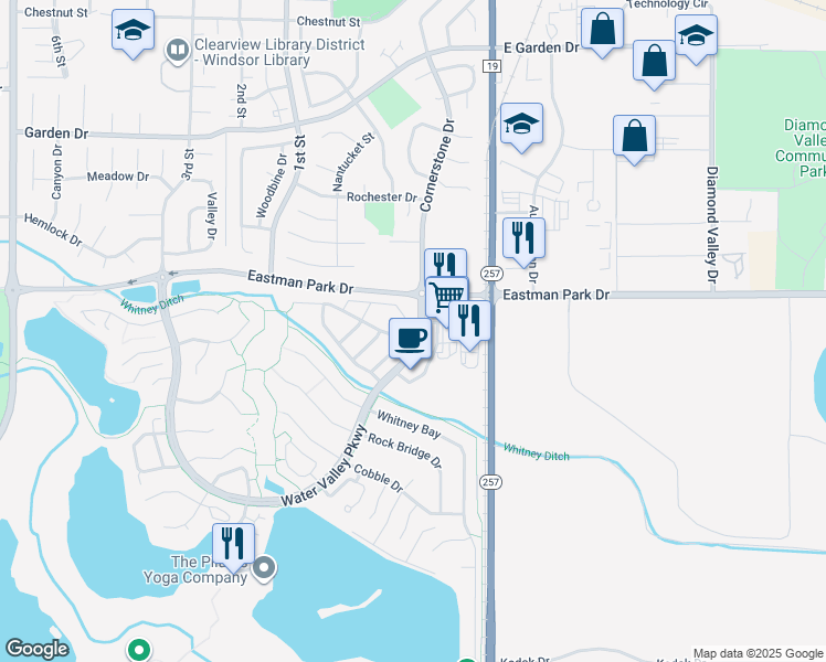map of restaurants, bars, coffee shops, grocery stores, and more near 100 Beacon Way in Windsor