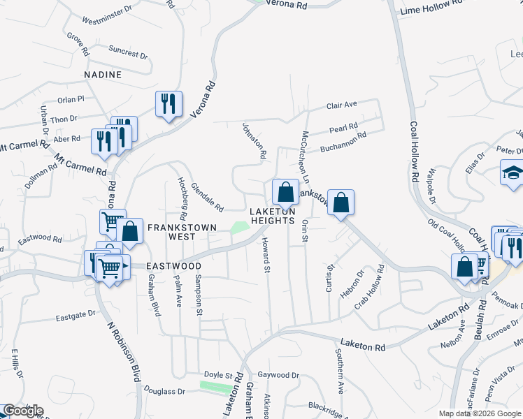 map of restaurants, bars, coffee shops, grocery stores, and more near 9822 Glendale Road in Pittsburgh