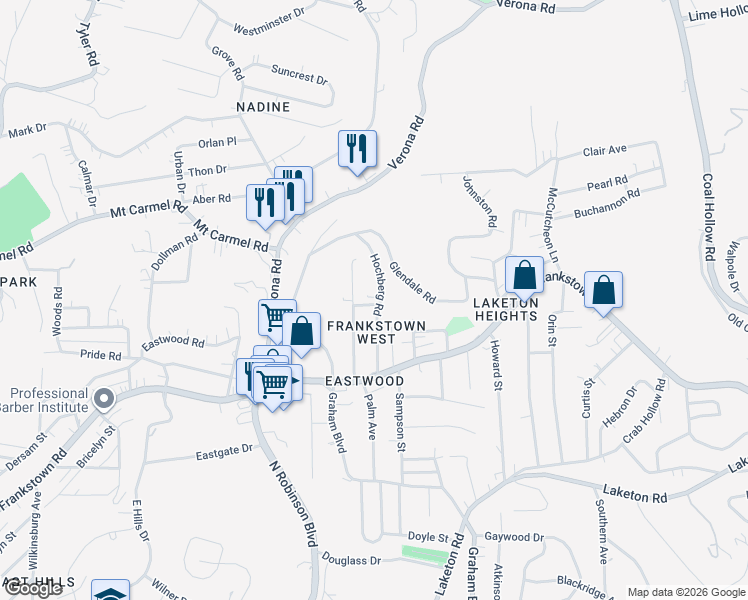 map of restaurants, bars, coffee shops, grocery stores, and more near 200 Hochberg Road in Pittsburgh