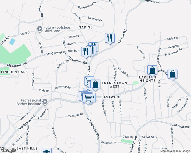 map of restaurants, bars, coffee shops, grocery stores, and more near 474 Hochberg Road in Pittsburgh