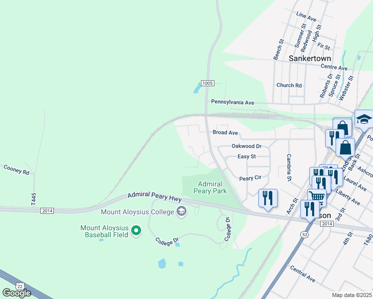 map of restaurants, bars, coffee shops, grocery stores, and more near 41 Aspen Court in Cresson