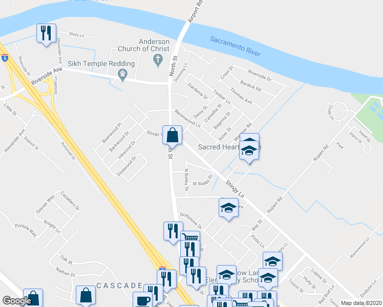 map of restaurants, bars, coffee shops, grocery stores, and more near 3346 Stingy Lane in Anderson