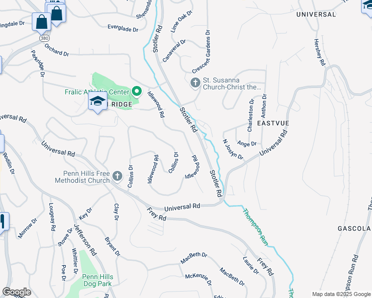 map of restaurants, bars, coffee shops, grocery stores, and more near 453 Idlewood Road in Pittsburgh