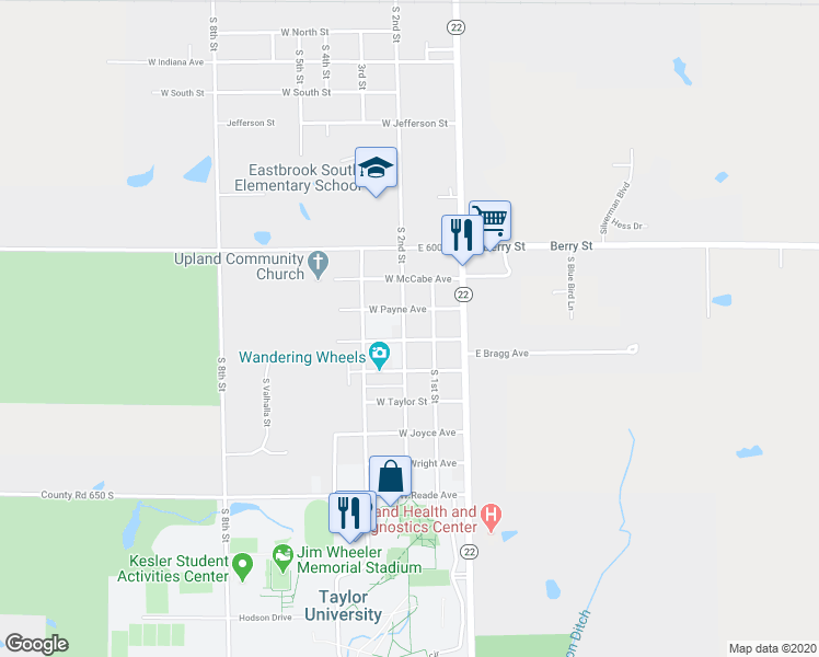 map of restaurants, bars, coffee shops, grocery stores, and more near 1159 South 2nd Street in Upland