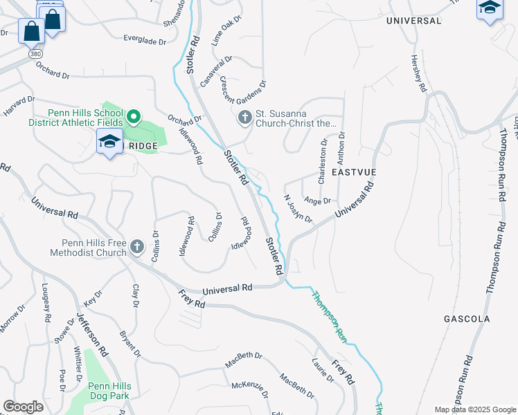 map of restaurants, bars, coffee shops, grocery stores, and more near 30 Stotler Road in Penn Hills
