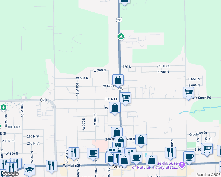 map of restaurants, bars, coffee shops, grocery stores, and more near 93 W 600 N in Vernal