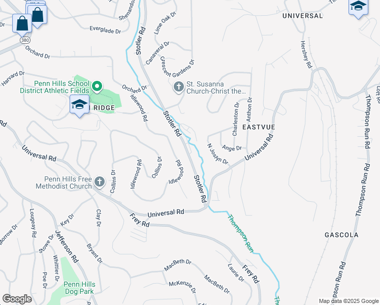 map of restaurants, bars, coffee shops, grocery stores, and more near 30 Stotler Road in Penn Hills