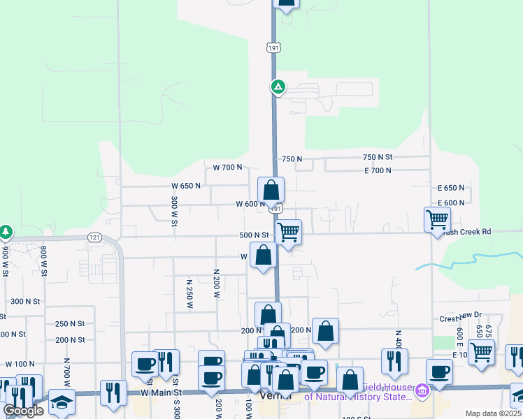 map of restaurants, bars, coffee shops, grocery stores, and more near 93 West 600 North in Vernal