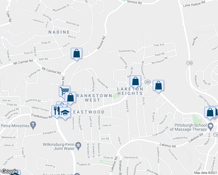 map of restaurants, bars, coffee shops, grocery stores, and more near 9726 Glendale Road in Pittsburgh