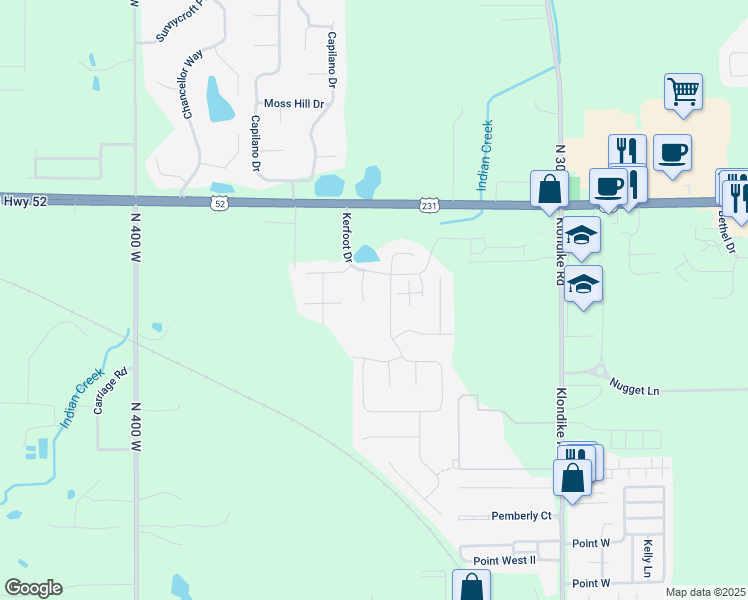 map of restaurants, bars, coffee shops, grocery stores, and more near 3101 Trego Court in West Lafayette