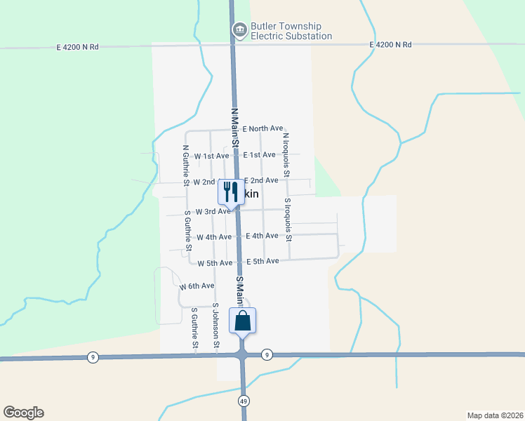 map of restaurants, bars, coffee shops, grocery stores, and more near E 3rd Ave in Rankin