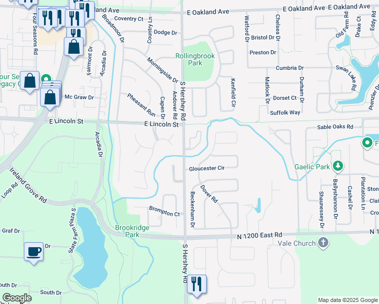 map of restaurants, bars, coffee shops, grocery stores, and more near 111 Manor Circle in Bloomington