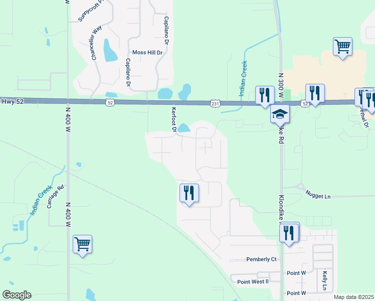 map of restaurants, bars, coffee shops, grocery stores, and more near 3101 Trego Court in West Lafayette