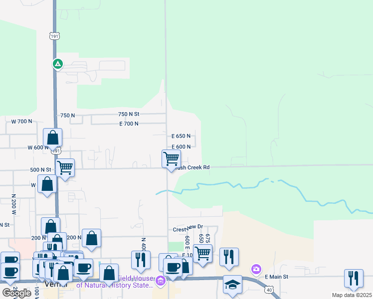 map of restaurants, bars, coffee shops, grocery stores, and more near 590 East 600 North in Vernal