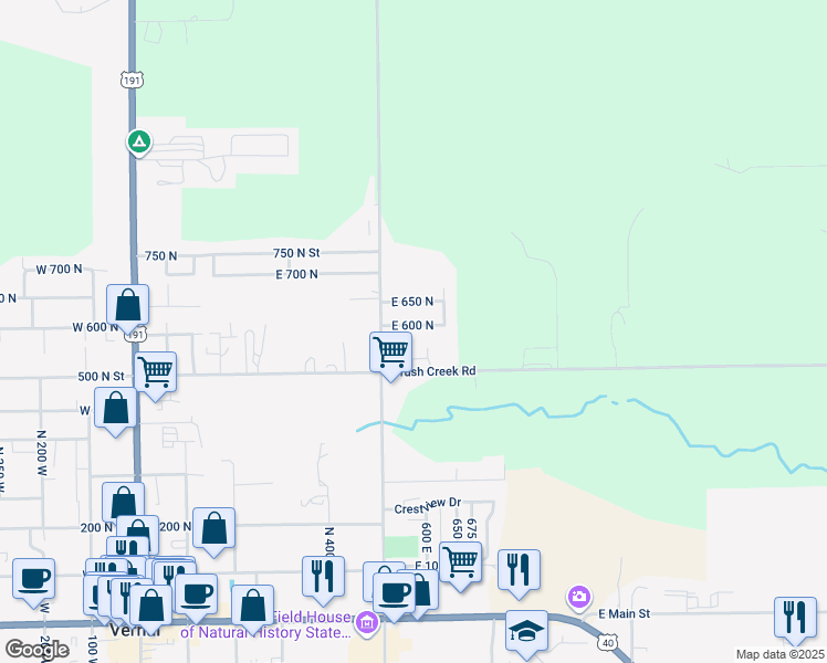 map of restaurants, bars, coffee shops, grocery stores, and more near 576 East 600 North in Vernal
