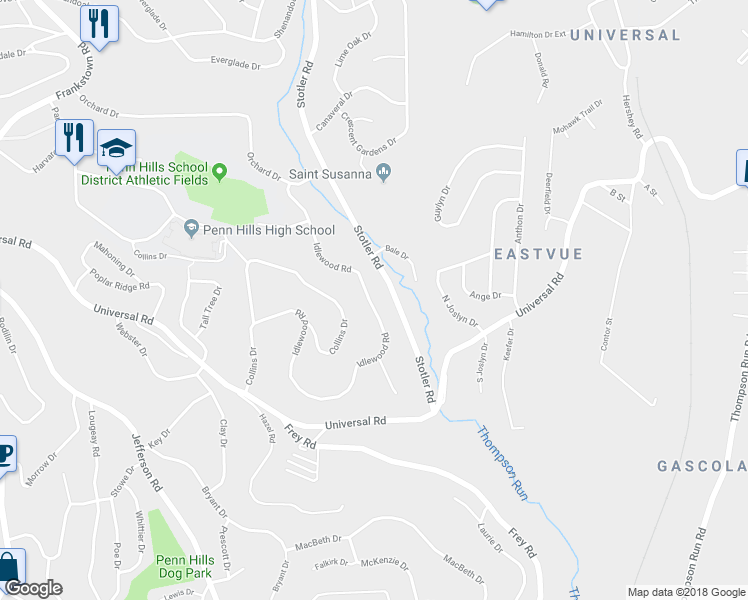 map of restaurants, bars, coffee shops, grocery stores, and more near 456 Idlewood Road in Pittsburgh