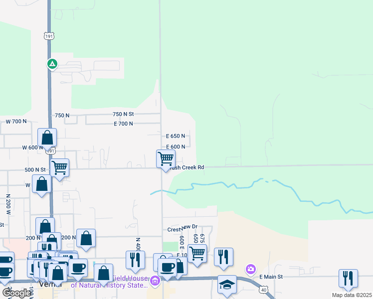 map of restaurants, bars, coffee shops, grocery stores, and more near 628 E 600 N in Vernal