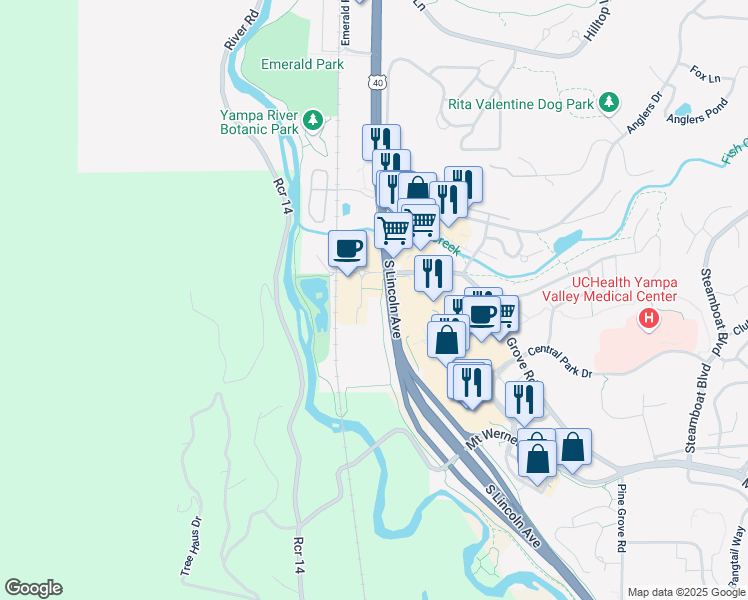 map of restaurants, bars, coffee shops, grocery stores, and more near 1626 Mid Valley Drive in Steamboat Springs