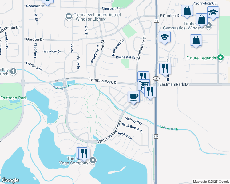 map of restaurants, bars, coffee shops, grocery stores, and more near 1376 Sunset Bay Drive in Windsor