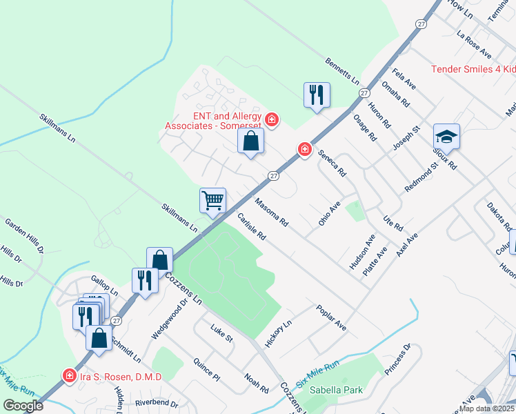 map of restaurants, bars, coffee shops, grocery stores, and more near 1486 Masoma Road in North Brunswick Township