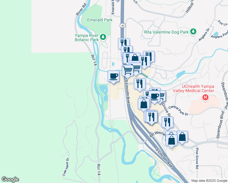 map of restaurants, bars, coffee shops, grocery stores, and more near 1626 Mid Valley Drive in Steamboat Springs
