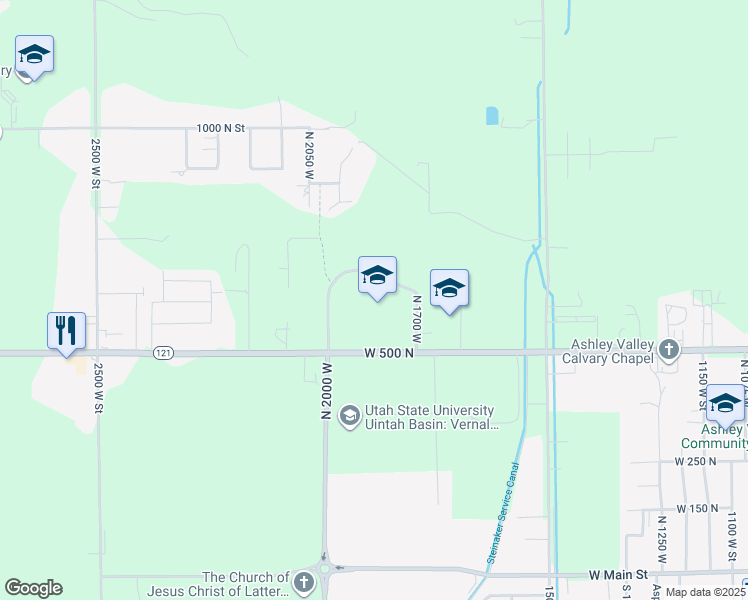map of restaurants, bars, coffee shops, grocery stores, and more near 1880 West 500 North in Vernal