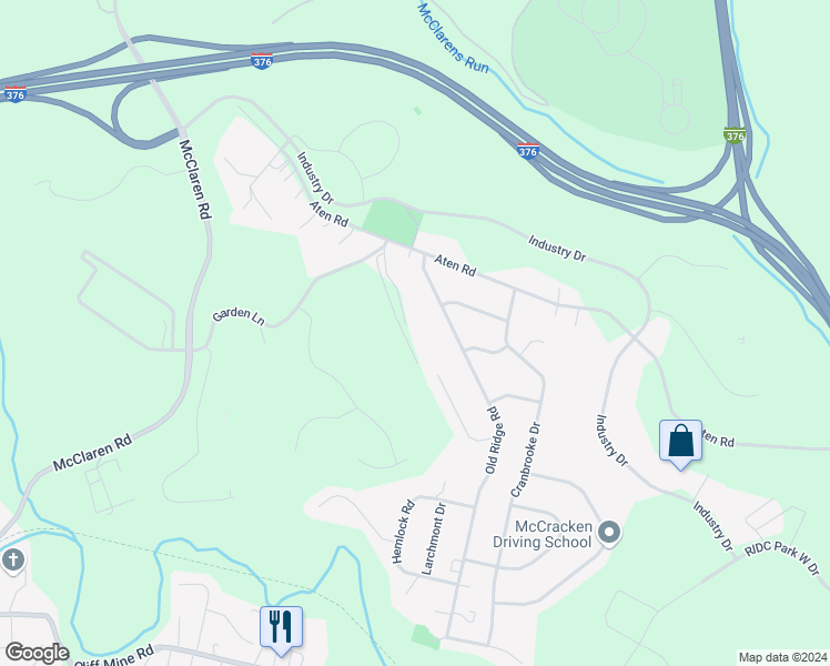 map of restaurants, bars, coffee shops, grocery stores, and more near 850 Red Deer Lane in Coraopolis