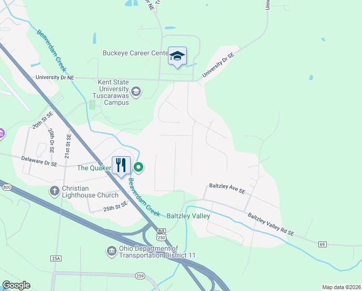 map of restaurants, bars, coffee shops, grocery stores, and more near 350 21st Dr NE in New Philadelphia