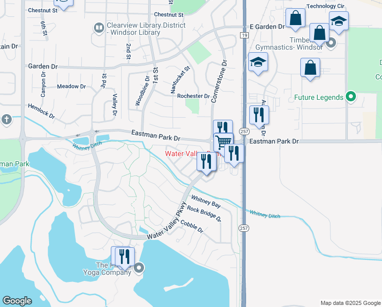 map of restaurants, bars, coffee shops, grocery stores, and more near 1357 Windjammer Drive in Windsor